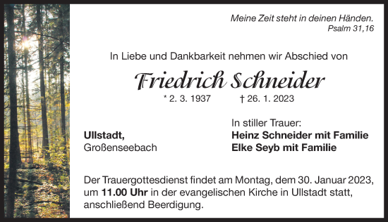 Traueranzeige von Friedrich Schneider von Neustadt/ Scheinfeld/ Uffenheim