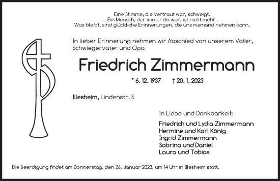 Traueranzeige von Friedrich Zimmermann von Neustadt/ Scheinfeld/ Uffenheim