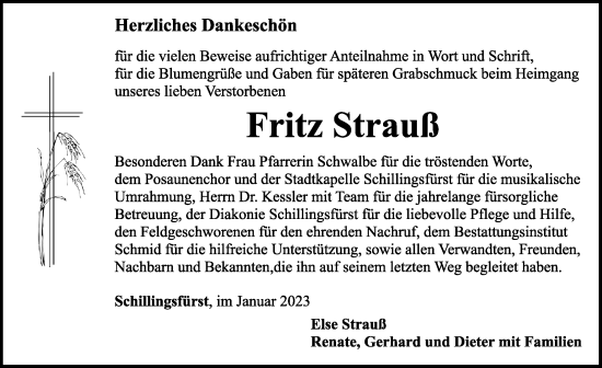 Traueranzeige von Fritz Strauß von Rothenburg