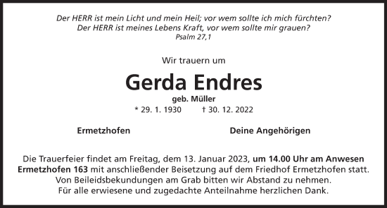 Traueranzeige von Gerda Endres von Neustadt/ Scheinfeld/ Uffenheim