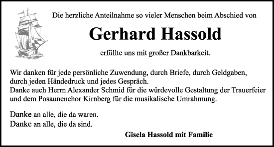 Traueranzeige von Gerhard Hassold von Rothenburg