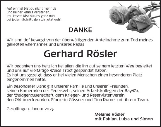 Traueranzeige von Gerhard Rösler von Dinkelsbühl/ Feuchtwangen