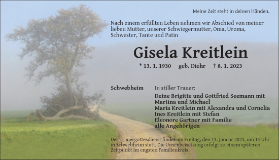 Traueranzeige von Gisela Kreitlein von Neustadt/ Scheinfeld/ Uffenheim