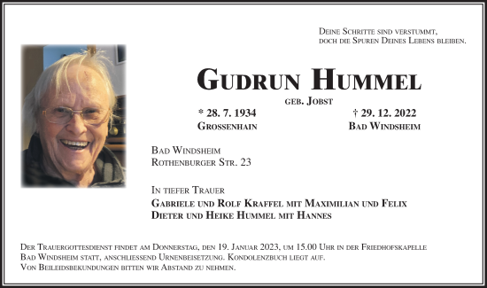 Traueranzeige von Gudrun Hummel von Neustadt/ Scheinfeld/ Uffenheim