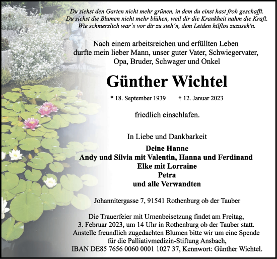 Traueranzeige von Günther Wichtel von Rothenburg