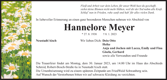 Traueranzeige von Hannelore Meyer von Neustadt/ Scheinfeld/ Uffenheim