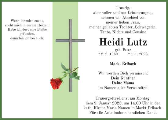 Traueranzeige von Heidi Lutz von Neustadt/ Scheinfeld/ Uffenheim