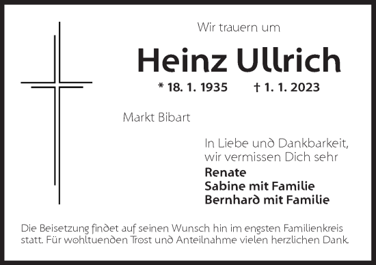 Traueranzeige von Heinz Ullrich von Neustadt/ Scheinfeld/ Uffenheim