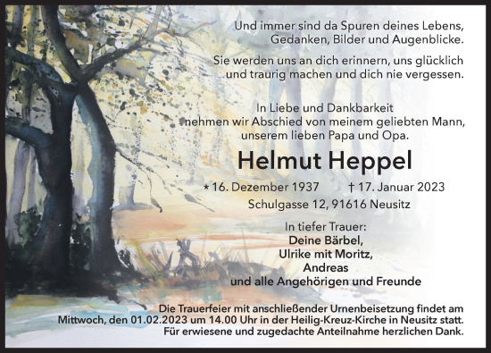 Traueranzeige von Helmut Heppel von Rothenburg