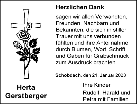 Traueranzeige von Herta Gerstberger von Dinkelsbühl/ Feuchtwangen