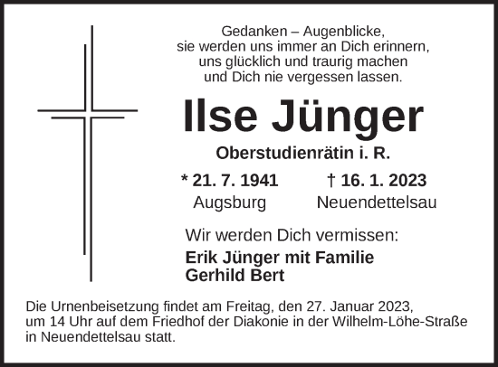 Traueranzeige von Ilse Jünger von Ansbach
