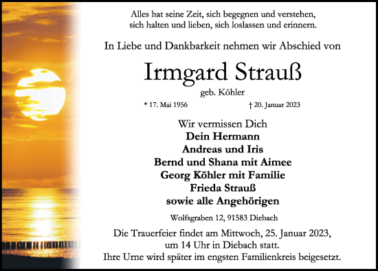 Traueranzeige von Irmgard Strauß von Rothenburg