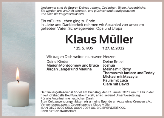 Traueranzeige von Klaus Müller von Neustadt/ Scheinfeld/ Uffenheim