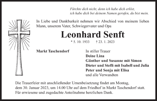 Traueranzeige von Leonhard Senft von Neustadt/ Scheinfeld/ Uffenheim