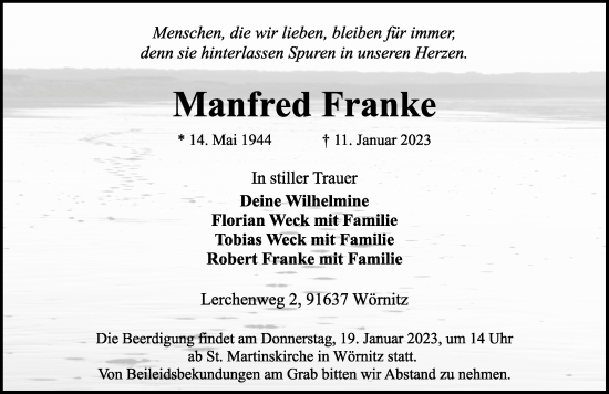 Traueranzeige von Manfred Franke von Rothenburg