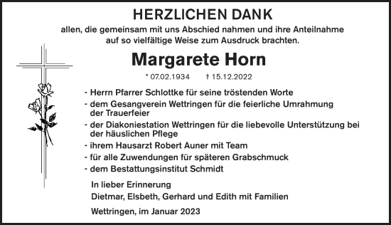 Traueranzeige von Margarete Horn von Rothenburg