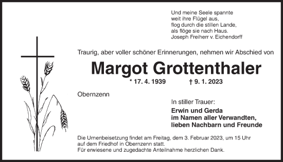 Traueranzeige von Margot Grottenthaler von Neustadt/ Scheinfeld/ Uffenheim