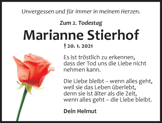 Traueranzeige von Marianne Stierhof von Ansbach
