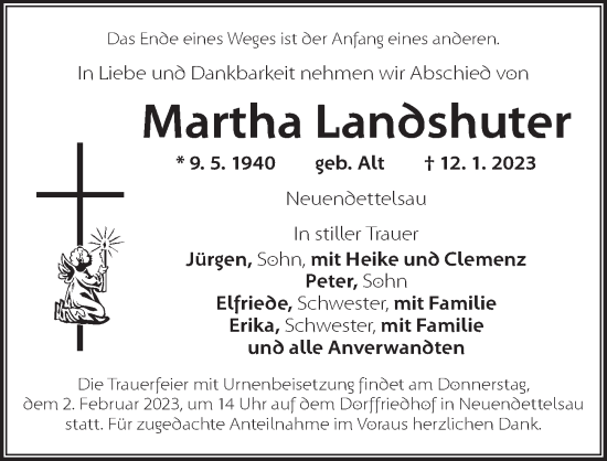 Traueranzeige von Martha Landshuter von Ansbach