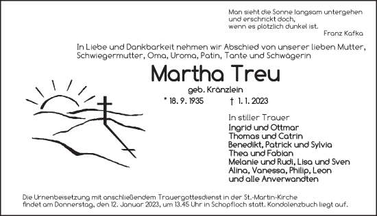 Traueranzeige von Martha Treu von Dinkelsbühl/ Feuchtwangen