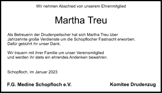 Traueranzeige von Martha Treu von Dinkelsbühl/ Feuchtwangen