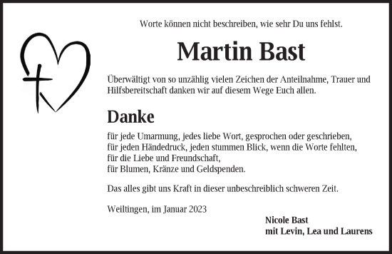 Traueranzeige von Martin Bast von Dinkelsbühl/ Feuchtwangen