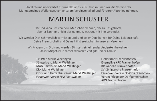 Traueranzeige von Martin Schuster von Dinkelsbühl/ Feuchtwangen