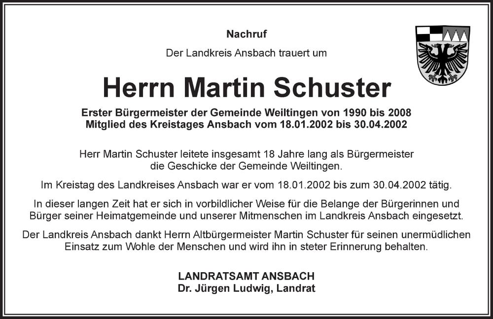  Traueranzeige für Martin Schuster vom 25.01.2023 aus GE