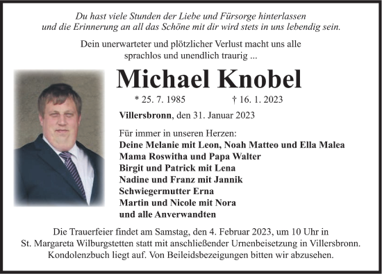 Traueranzeige von Michael Knobel von Dinkelsbühl/ Feuchtwangen