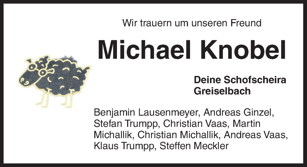  Traueranzeige für Michael Knobel vom 31.01.2023 aus Dinkelsbühl/ Feuchtwangen