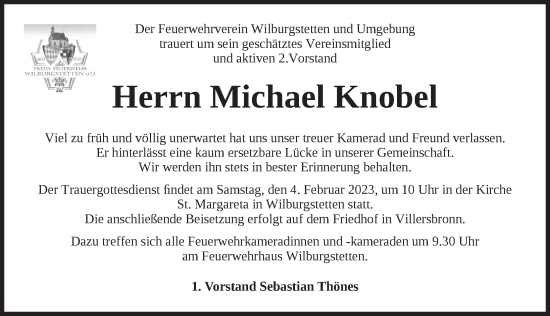 Traueranzeige von Michael Knobel von Dinkelsbühl/ Feuchtwangen