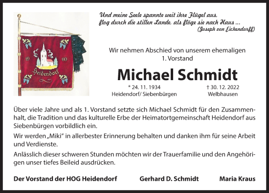 Traueranzeige von Michael Schmidt von Neustadt/ Scheinfeld/ Uffenheim