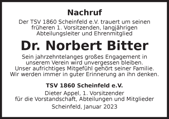 Traueranzeige von Norbert Bitter von Neustadt/ Scheinfeld/ Uffenheim