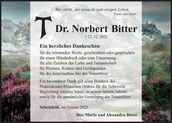 Traueranzeige von Norbert Bitter von Neustadt/ Scheinfeld/ Uffenheim