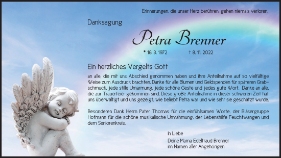 Traueranzeige von Petra Brenner von Dinkelsbühl/ Feuchtwangen