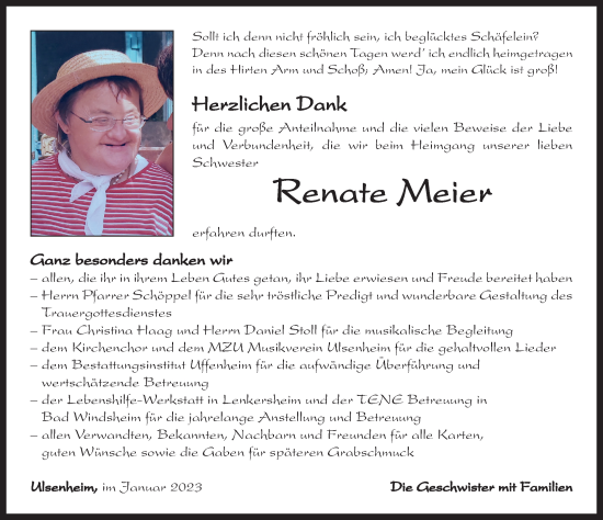 Traueranzeige von Renate Meier von Neustadt/ Scheinfeld/ Uffenheim