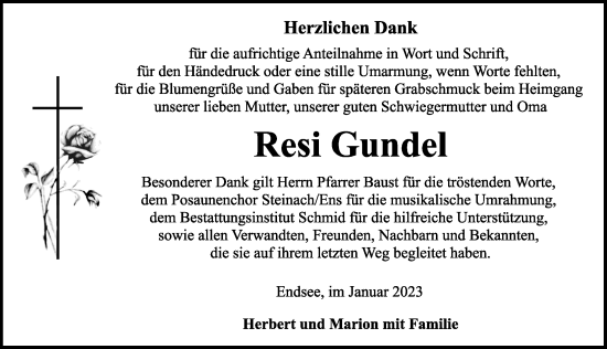 Traueranzeige von Resi Gundel von Rothenburg