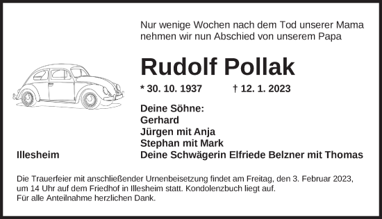 Traueranzeige von Rudolf Pollak von Neustadt/ Scheinfeld/ Uffenheim