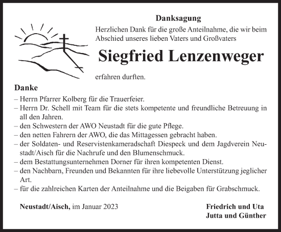 Traueranzeige von Siegfried Lenzenweger von Neustadt/ Scheinfeld/ Uffenheim