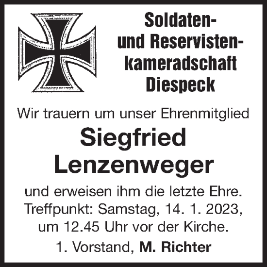 Traueranzeige von Siegfried Lenzenweger von Neustadt/ Scheinfeld/ Uffenheim