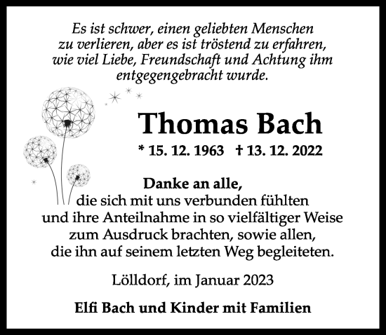 Traueranzeige von Thomas Bach von Dinkelsbühl/ Feuchtwangen