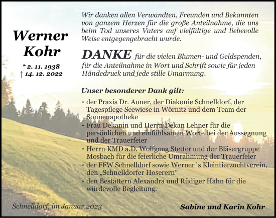 Traueranzeige von Werner Kohr von Dinkelsbühl/ Feuchtwangen