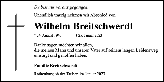 Traueranzeige von Wilhelm Breitschwerdt von Rothenburg
