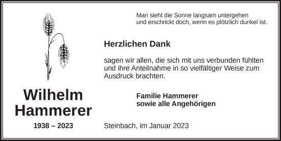 Traueranzeige von Wilhelm Hammerer von Ansbach