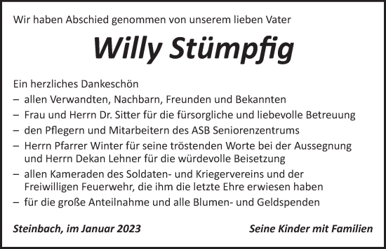 Traueranzeige von Willy Stümpfig von Dinkelsbühl/ Feuchtwangen