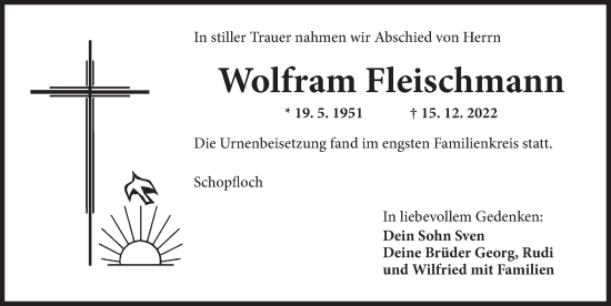 Traueranzeige von Wolfram Fleischmann von Dinkelsbühl/ Feuchtwangen