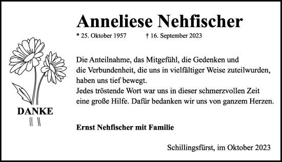 Traueranzeige von Anneliese Nehfischer von Rothenburg