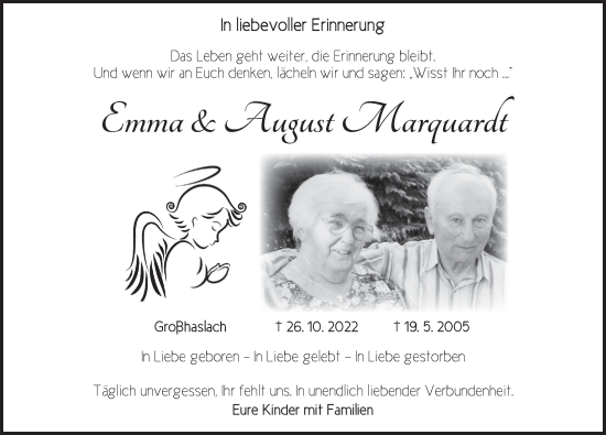 Traueranzeige von Emma Marquardt von Ansbach