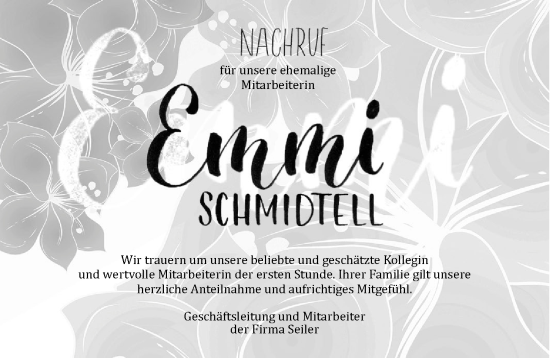 Traueranzeige von Emmi Schmidtell von Neustadt/ Scheinfeld/ Uffenheim