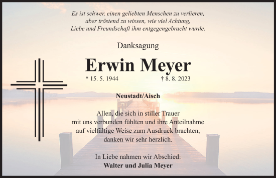 Traueranzeige von Erwin Meyer von Neustadt/ Scheinfeld/ Uffenheim